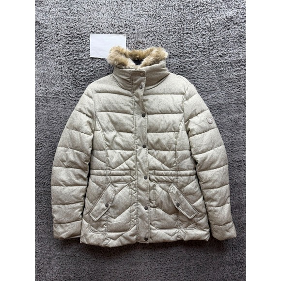 Barbour Jackets & Blazers - Barbour Langstone Quilted Puffer Jacket Faux-Fur Collar Stone White Size 10